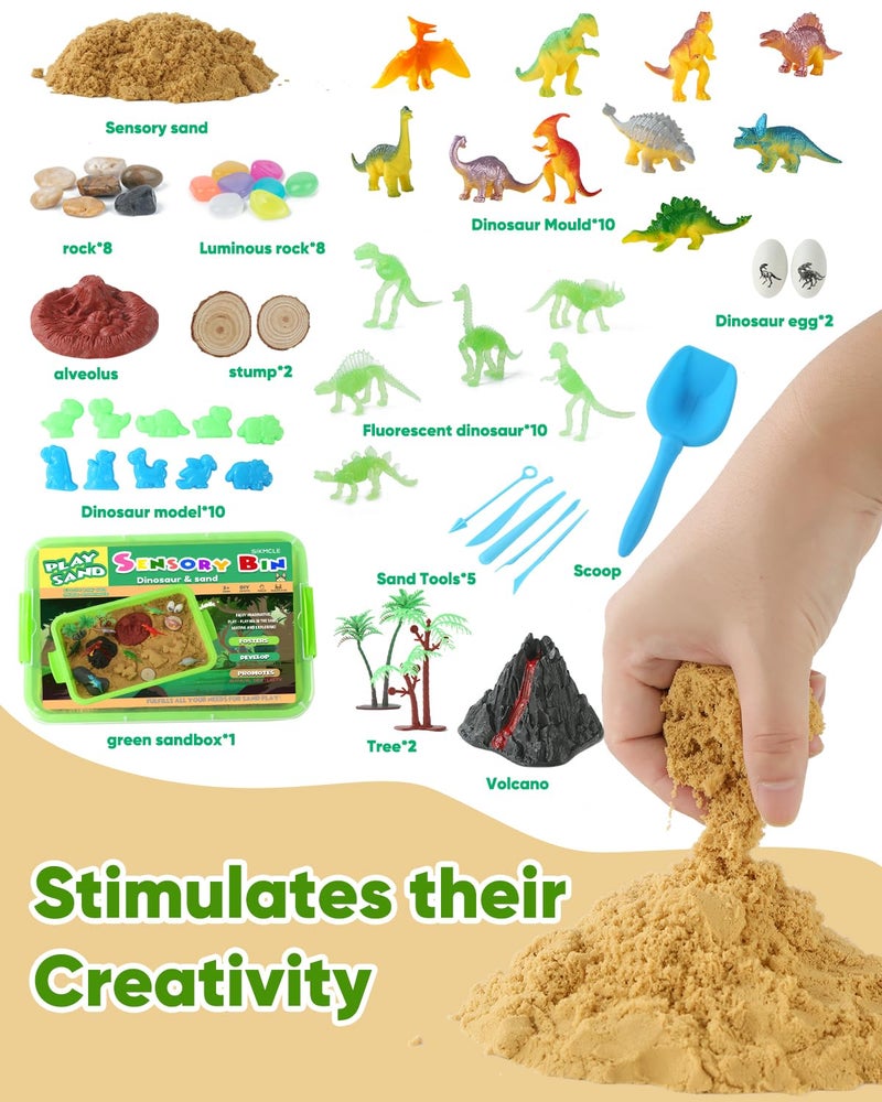 sikmcle Dinosaur Sensory Bin Toy for Toddlers and Play Sand Set for Kids Include Glow in The Dark Dinosaur Ages 3-6+ - Image 4